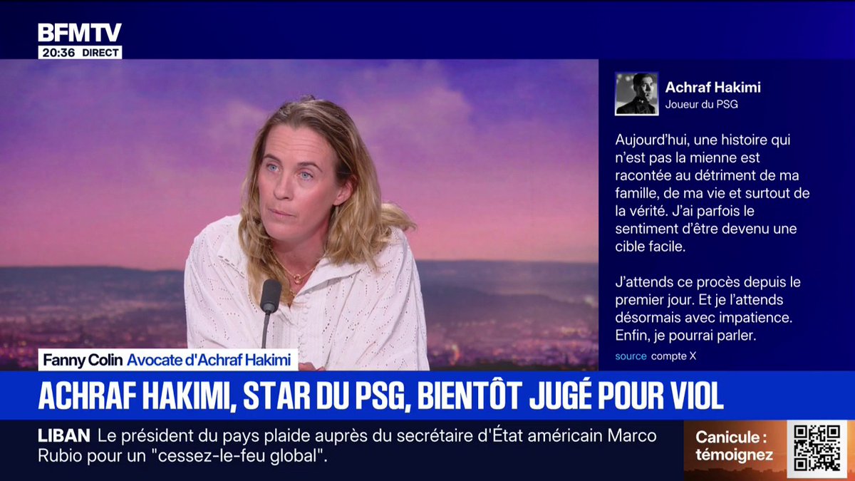 Achraf Hakimi bientôt jugé pour viol: son avocate Fanny Colin évoque une "tentative de manipulation et de chantage"