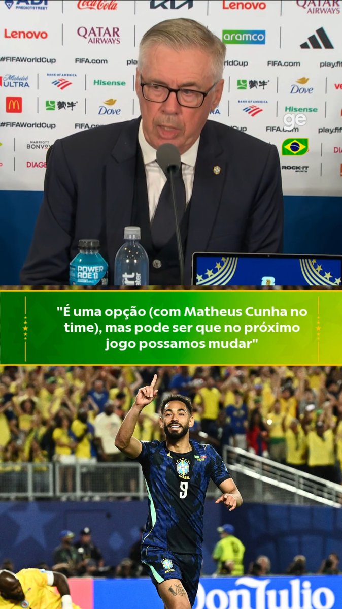 Ancelotti não garante Matheus Cunha na equipe titular, apesar dos dois gols contra o Haiti. 📷 Reuters #CopanaGlobo #brasil #seleçãobrasileira #futebol #ge2026 #TáLiberadoAcreditar #entrevista