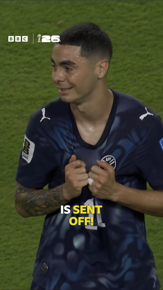 SENT OFF for covering his mouth! 🟥😲 It's a first at the World Cup as Paraguay's Miguel Almiron is dismissed under the new rule introduced earlier this year.