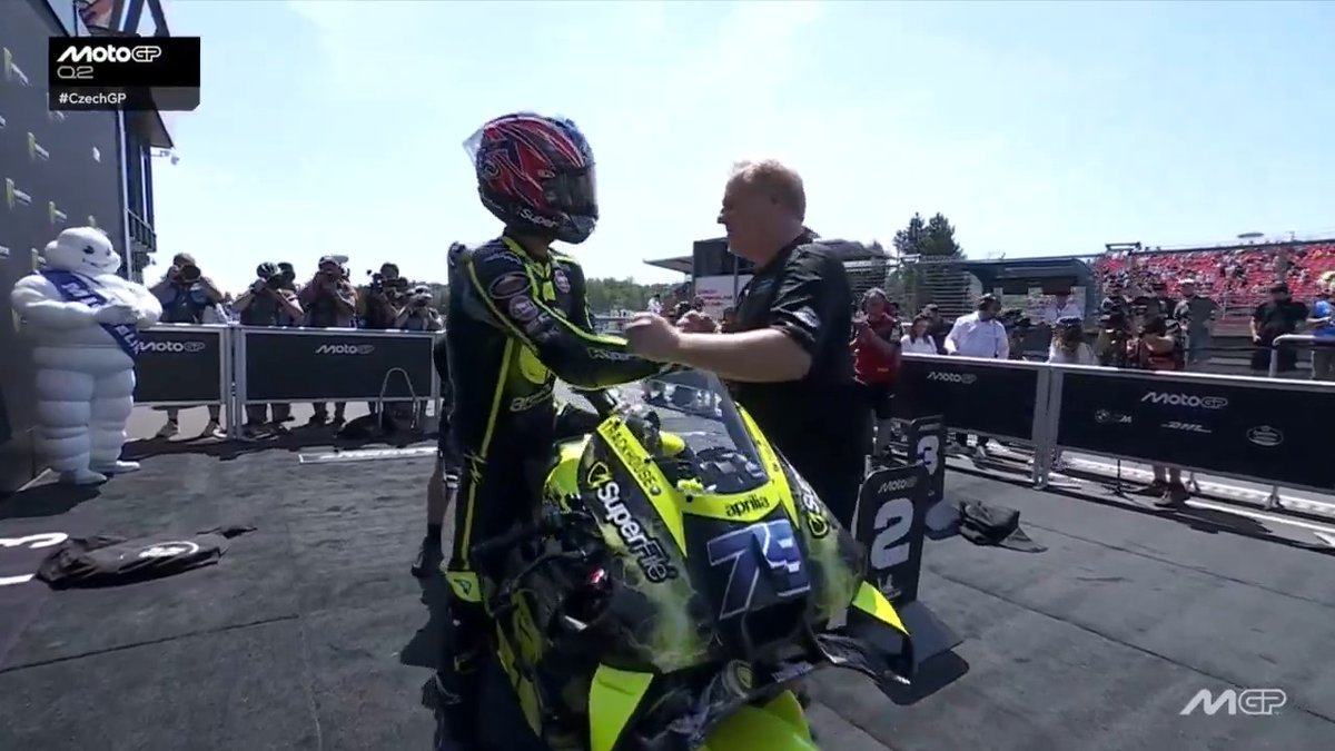 Keeping it cool, calm and collected but @aiogura79 and SuperFile Trackhouse MotoGP Team are thrilled with that one 😎 #CzechGP 🇨🇿