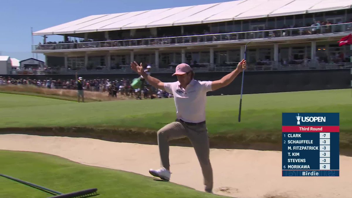 "GET IN THE HOLE" guy finally nails one! Incredible birdie from the bunker for James Nicholas at 1.