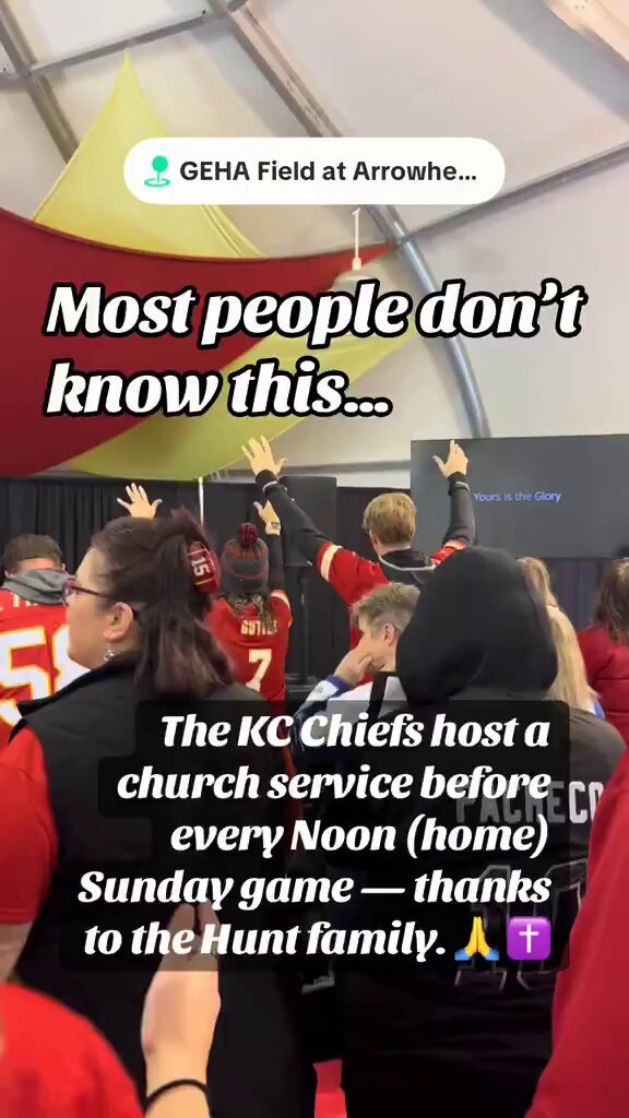 This is awesome: The Chiefs host a church service for fans at 10 AM on Sundays before every home game. The service is open to all who want to worship before the game. Every NFL team needs to implement this 🙏