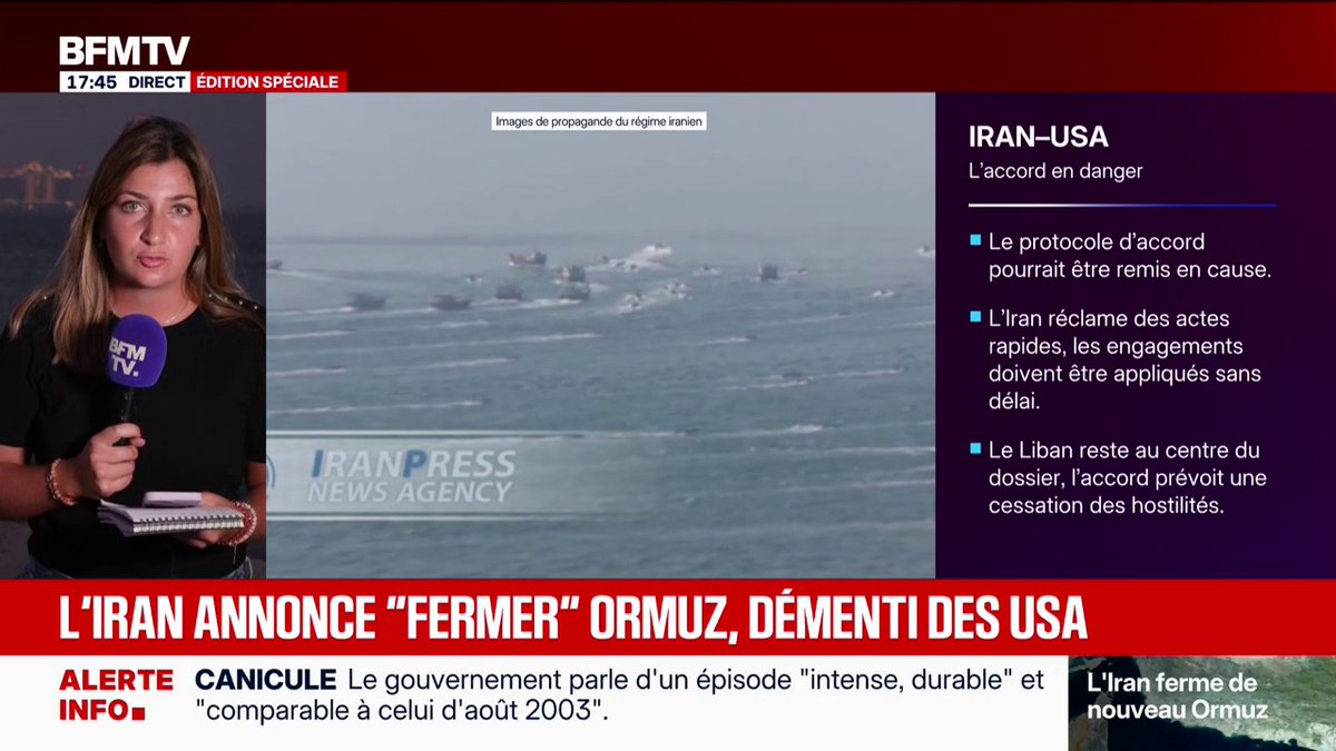 La tension monte d'un cran au niveau du détroit d'Ormuz alors que l'Iran annonce "sa fermeture"