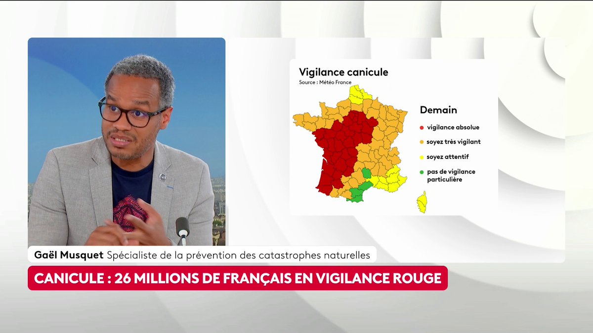 🔴 Canicule : "On commence, au bout de trois à quatre jours, à voir déjà les premiers signes de fatigue, de personnes qui décèdent », alerte Gaël Musquet, spécialiste de la prévention des catastrophes naturelles. #ToutEstPolitique #canal16