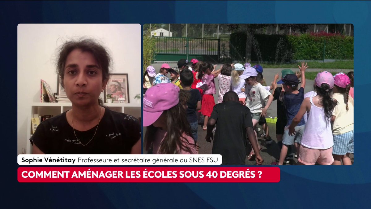 🔴 Éducation : "On est dans le bricolage institutionnalisé parce qu'il n'y a pas eu de cadre politique d'action pour adapter l'Éducation nationale aux périodes de réchauffement climatique", déplore Sophie Vénétitay. #Le23WeekEnd #canal16