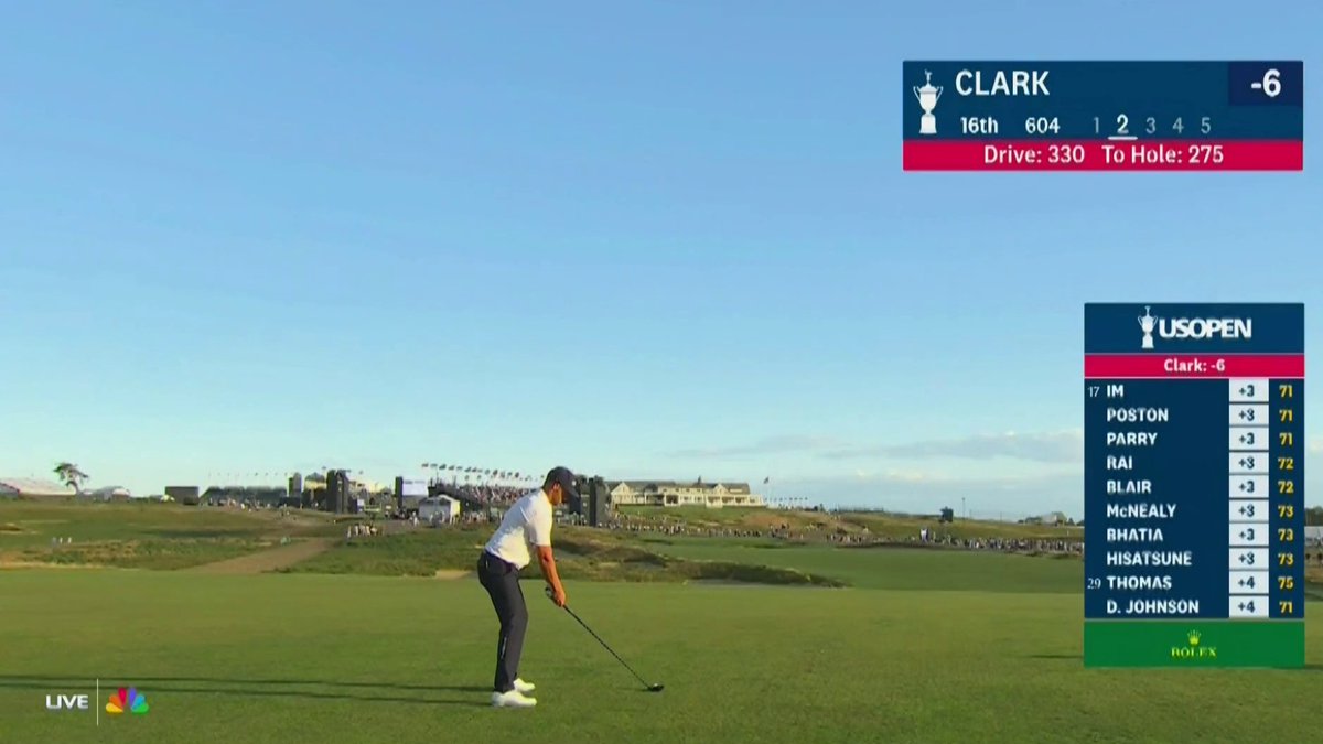 This is a rough look. Wyndham Clark hits one of the great shots in recent memory. 275 yards to 3 feet. First eagle on this hole all week! But zero pop. So few fans left. They started the event way too late and Wyndham isn’t a fan fave. Stands empty.