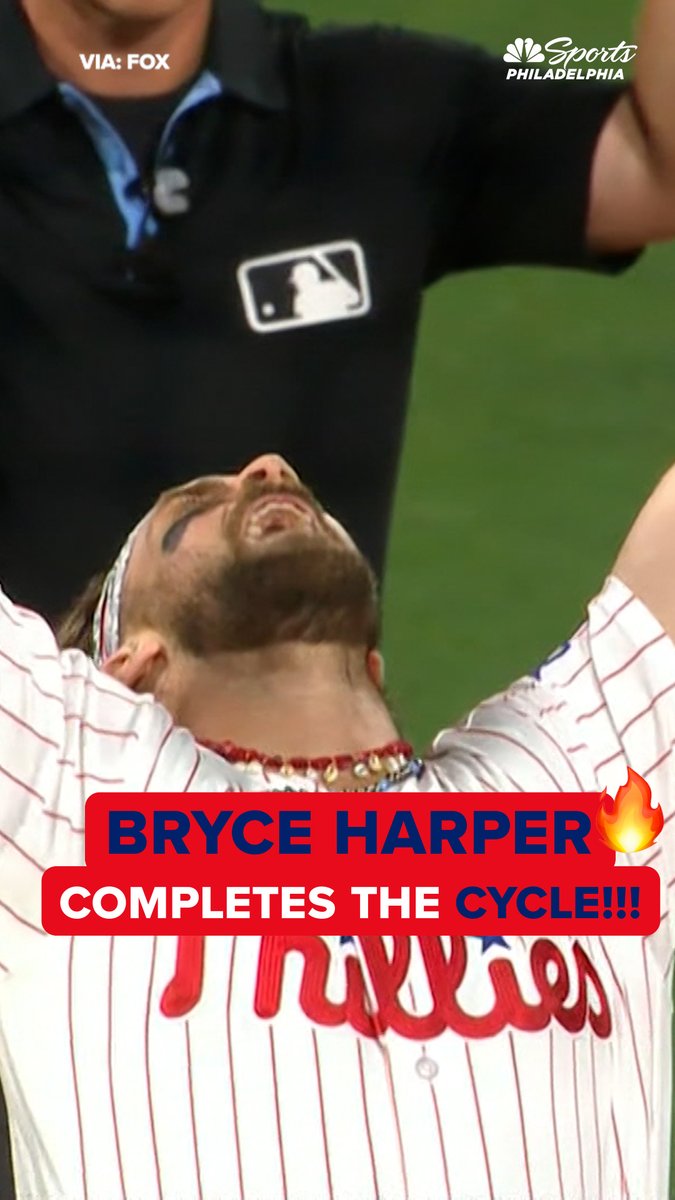 Cycle complete ✅ It's the first time Bryce Harper has hit for the cycle in his career.