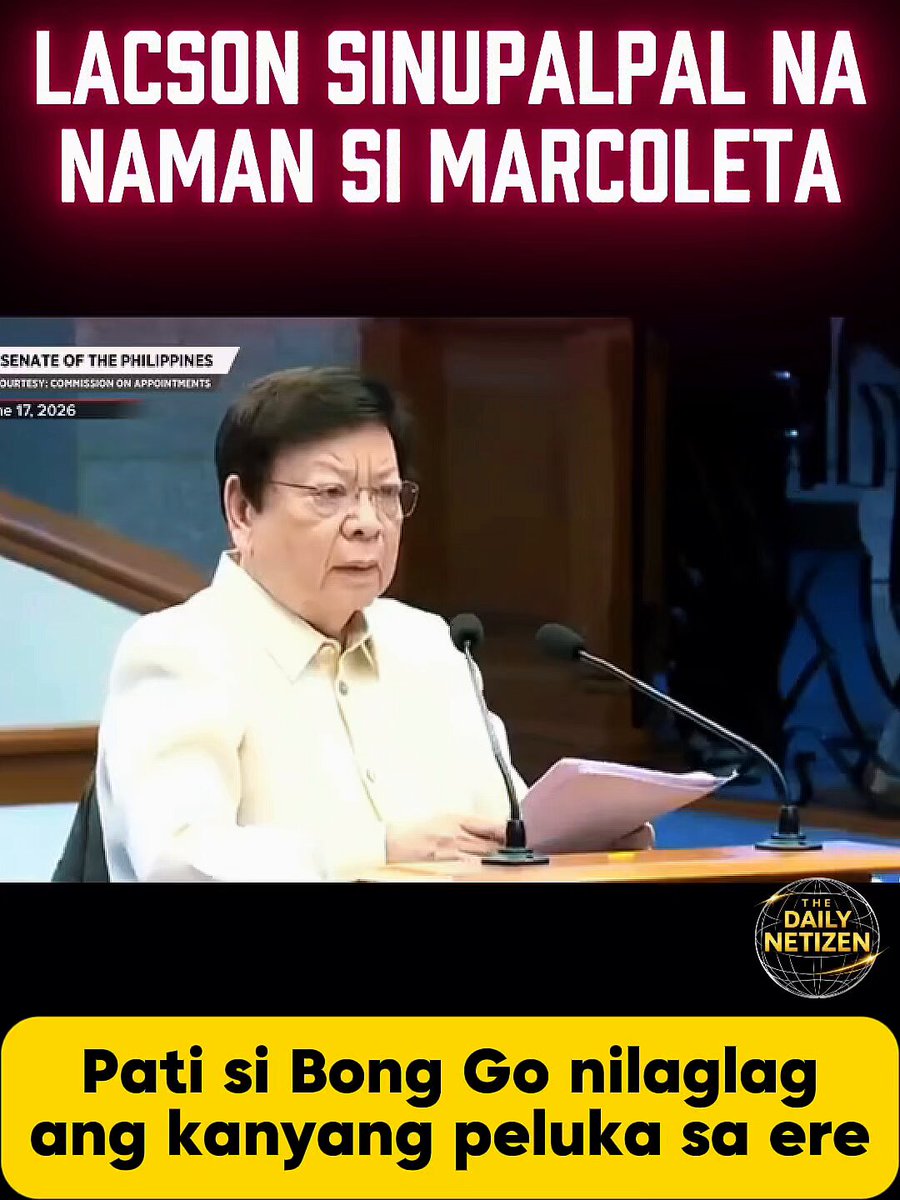 IN CASE YOU MISSED IT| PING TO MARCOLETA: ‘HINDI NAMAN NILA KASALANAN NA NAGKAGULO-GULO DITO SA SENADO’ Sinupalpal na naman ni Sen. Ping Lacson ang laging “out of order” na si Rodante Marcoleta, at sa pagkakataong ito, pati si Sen. Bong Go, parang iniwan siyang nakabitin sa ere. Sa sesyon ng Commission on Appointments noong June 17, 2026, muling umalma si Sen. Rodante Marcoleta at kinuwestiyon ang proseso sa pagkumpirma ng ad interim appointments o promotions ng limang heneral ng Armed Forces of the Philippines. Pero hindi ito pinalampas ni Sen. Ping Lacson. Diretsahang pinaalalahanan ni Lacson si Marcoleta na hindi kasalanan ng mga opisyal na dumalo kung bakit magulo ang nangyayari sa Senado, isang matalim na sagot na muling naglagay kay Marcoleta sa alanganing posisyon sa gitna ng sesyon.