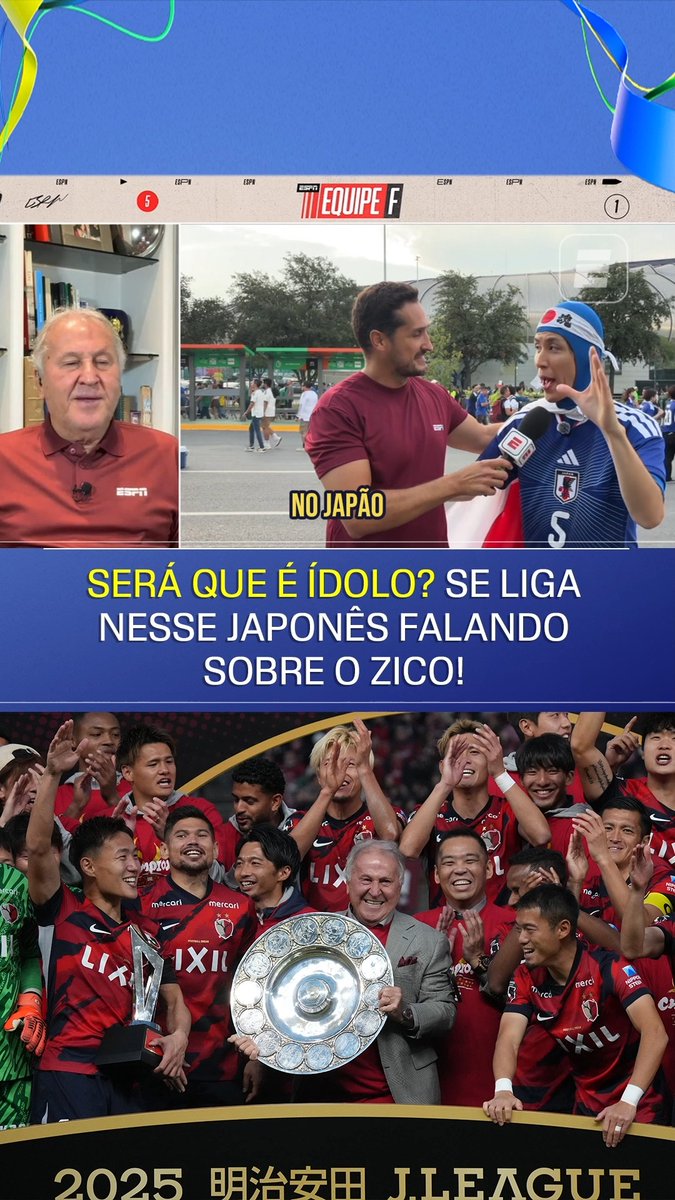 VOCÊ PRECISA VER ISSO! 🤩 Esse japonês entrou ao vivo com o Renato Senise e falou sobre o tamanho do legado que o Zico construiu no Japão! Será que ele é ídolo, fã de esportes? Assista à Copa do Mundo FIFA pela CazéTV, no #DisneyPlus, sem custo adicional. #ESPN2026 #FIFAWorldCup