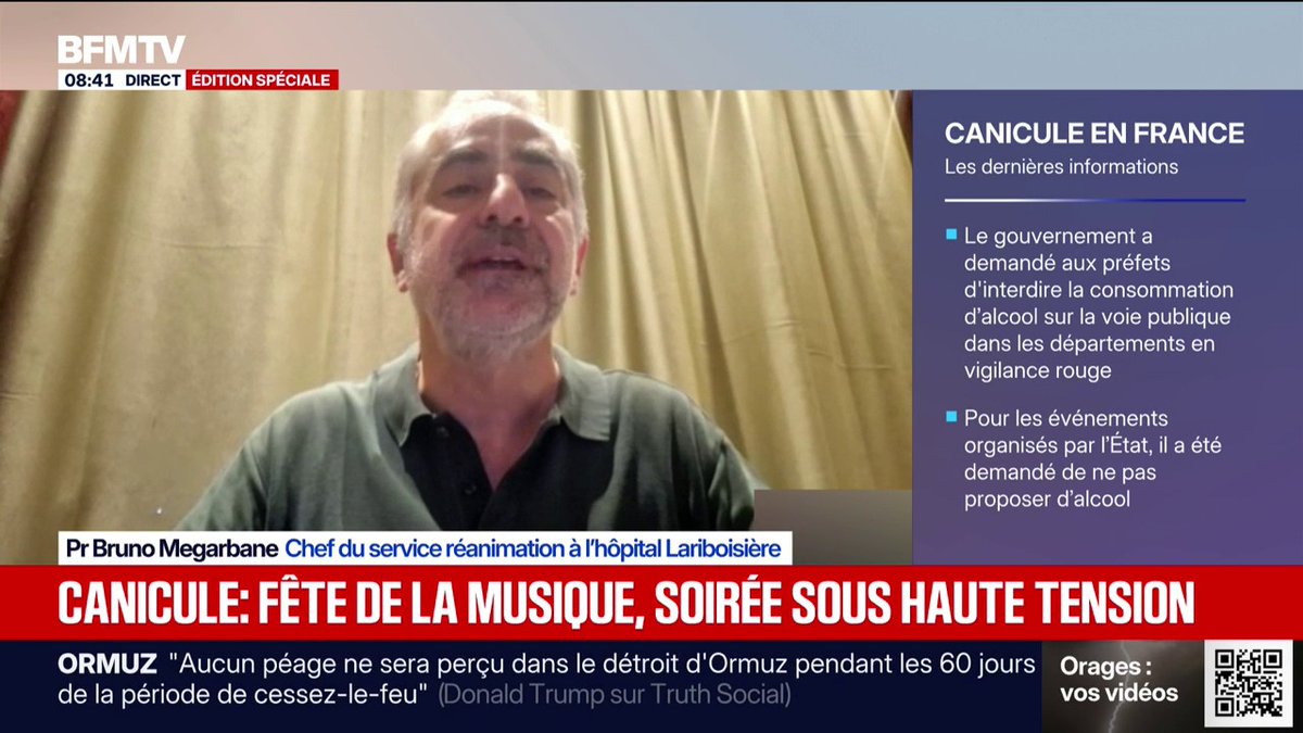 Canicule: "Il y a une augmentation globale du nombre de consultations aux urgences", déclare Bruno Megarbane, chef du service réanimation à l'hôpital Lariboisière