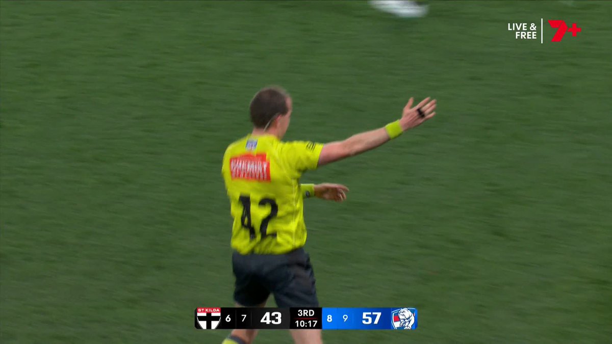 Max Hall is denied a goal for running too far.. #AFLSaintsDogs