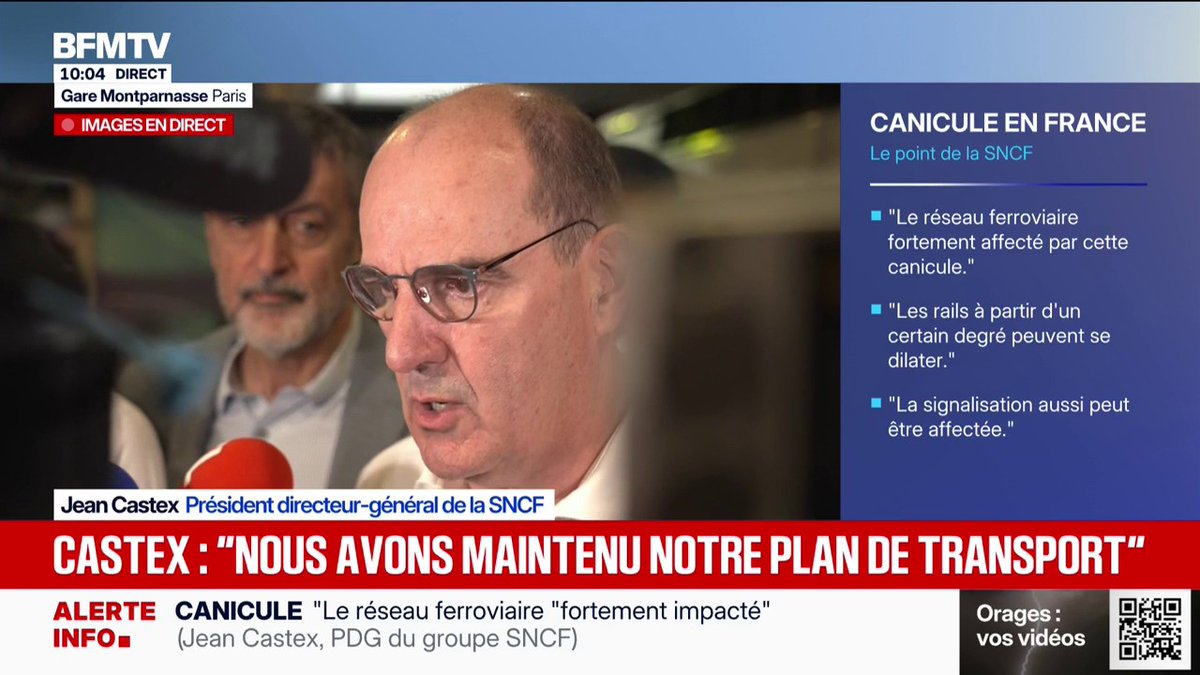 Canicule: "Il y a plus de 3.500 agents" qui surveillent le réseau, déclare Jean Castex, PDG de la SNCF