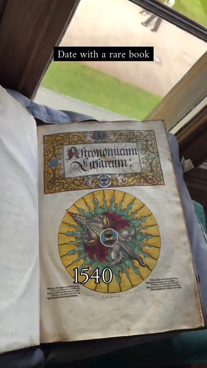 This is one of the most lavish and technically complex books ever printed. Astronomicum Caesareum 📚 Published in 1540 by Peter Apian, it’s essentially a paper analogue computer that Emperor Charles V used for casting horoscopes. From the library at Magdalen College, Oxford.