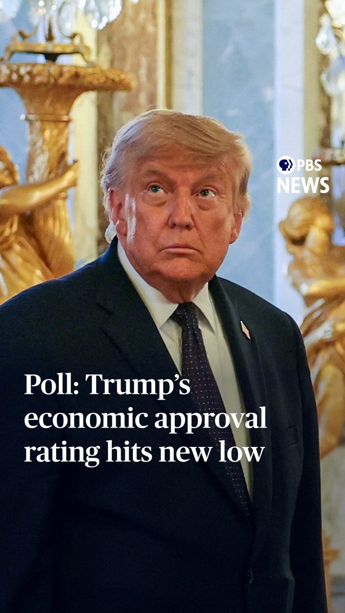 President Donald Trump's economic approval rating has hit a new low, according to the latest PBS News/NPR/Marist poll. A third of Americans approve of how the president is handling the economy, the lowest mark since Marist began asking the question in 2019. Sixty percent of Americans disapprove of Trump's economic approach. Overall, 36% of Americans approve of his performance in office, the poll found, continuing a downward trend since March 2025.