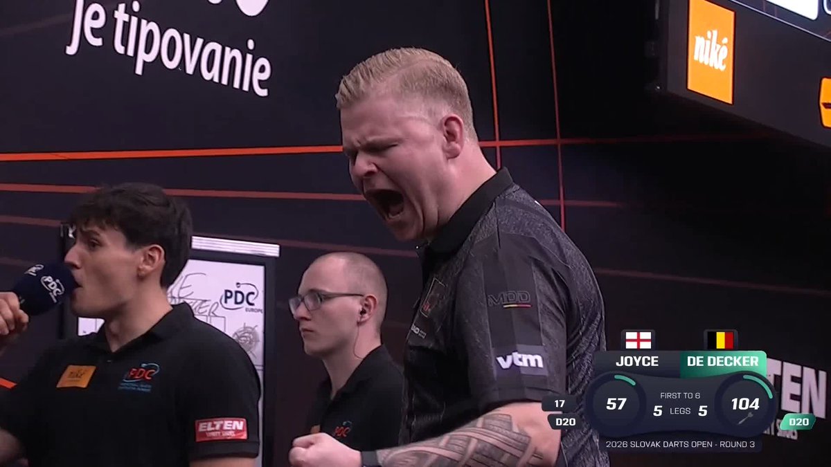 DELIGHT FOR DE DECKER! 🇧🇪 Mike De Decker produces a clutch 104 checkout to edge past Ryan Joyce and seal his place in the Slovak Darts Open quarter-finals! 📺 #ET9 | R3