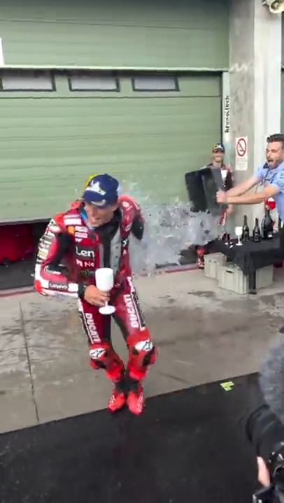 Pranks, spray and fun 😂🍾🥂 @DucatiCorse #CzechGP 🇨🇿