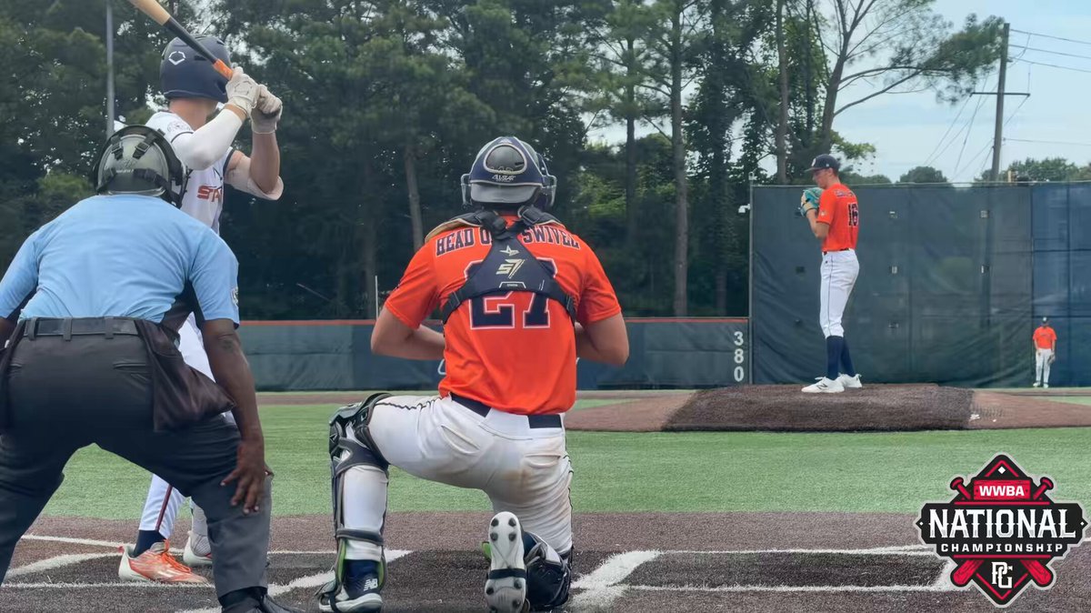 ‘27 Carter Allen (GA) ran it up to 94-mph in his start &amp; punched out six over four frames. Easy to project out the frame &amp; ease of op to sit low 90’s, considerable velo ceiling. Capacity to spin &amp; mold shapes w/ consistency to come. #GT commit. #WWBA