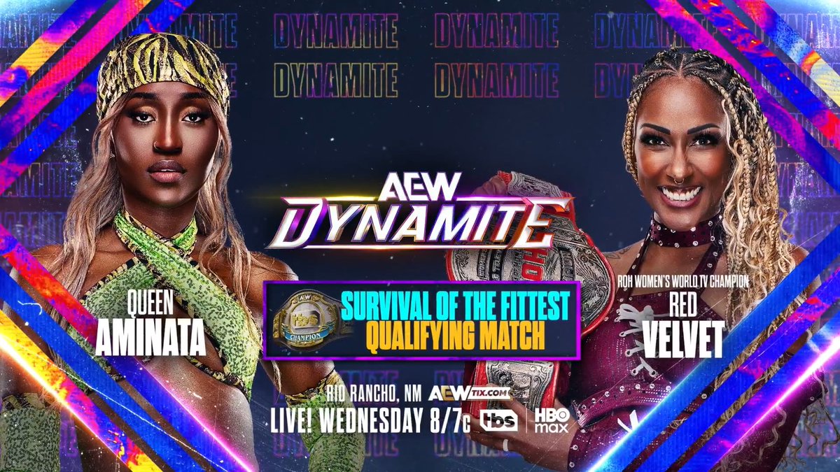 #AEWDynamite 8/7c, TBS & HBO Max This Wednesday, 6/24! TBS Title Survival of the Fittest Qualifier Queen Aminata クィーンアミナタ vs Red Velvet Aminata vows to be the last woman standing & ROH Women's World TV Champion Red Velvet wants another title in her collection! They fight, WEDNESDAY!