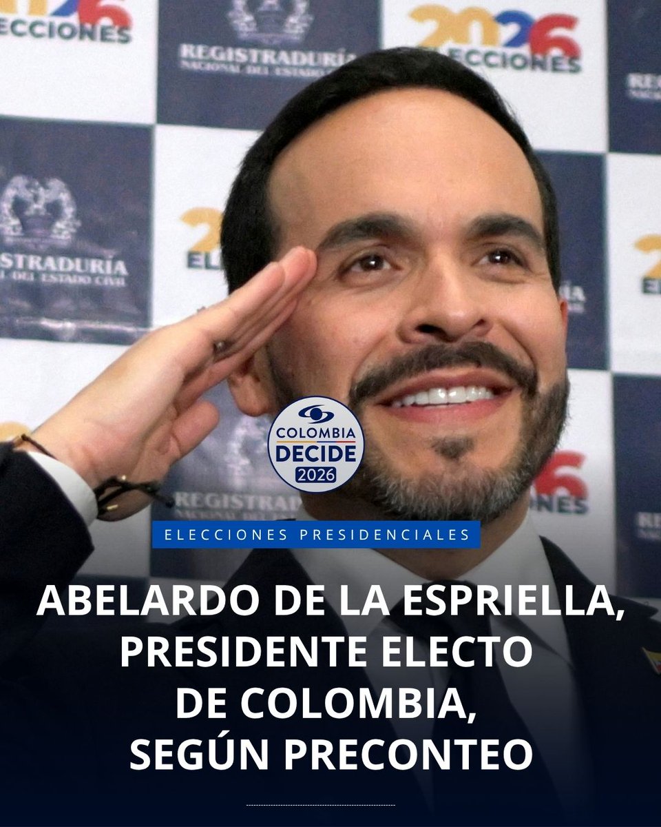🚨 ÚLTIMA HORA: Abelardo de la Espriella gana la segunda vuelta presidencial en Colombia, según el preconteo. Llega a 12.901.860 votos, frente a 12.646.859 alcanzados por Iván Cepeda, con el 99,45 % de las mesas informadas Siga el cubrimiento especial 👉🏻