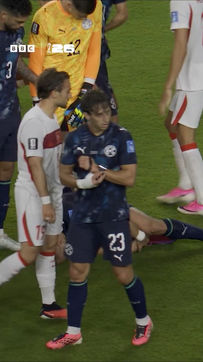 Paraguay's Matias Galarza won't need to ask 'how long, ref?' any more! 😅🇵🇾 #FifaWorldCup