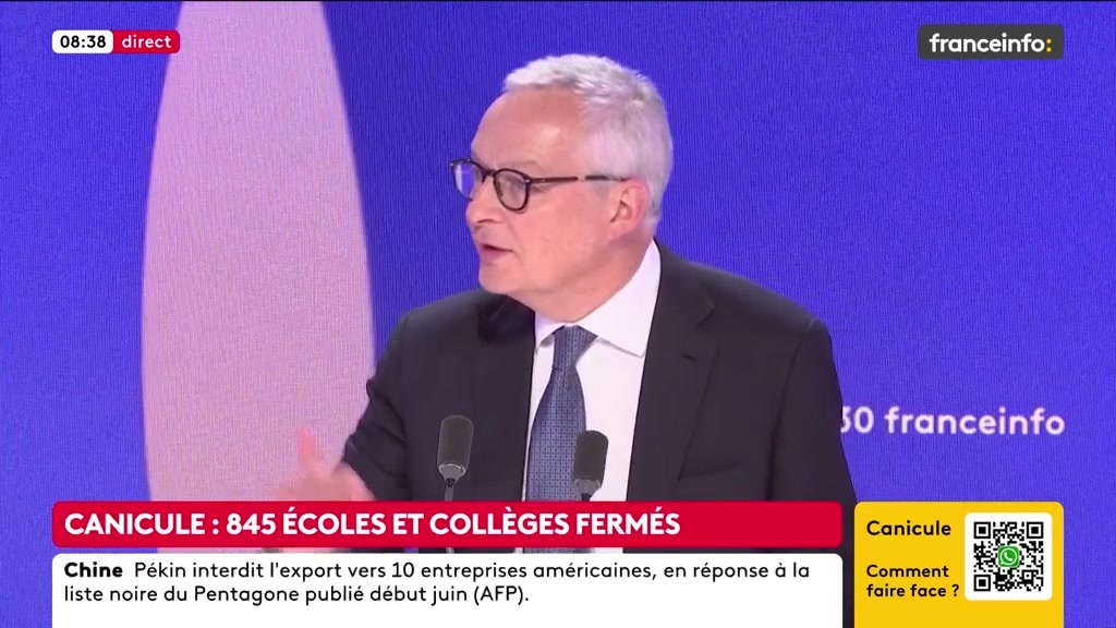 🔴 Canicule : le RN veut un "plan massif" de climatisation ➡️ "Ce sont les mêmes qui disent : les conclusions du GIEC sur le réchauffement climatique, on n’y croit pas, mais il faut des climatiseurs. Donc une absence totale de cohérence", dit Bruno Le Maire