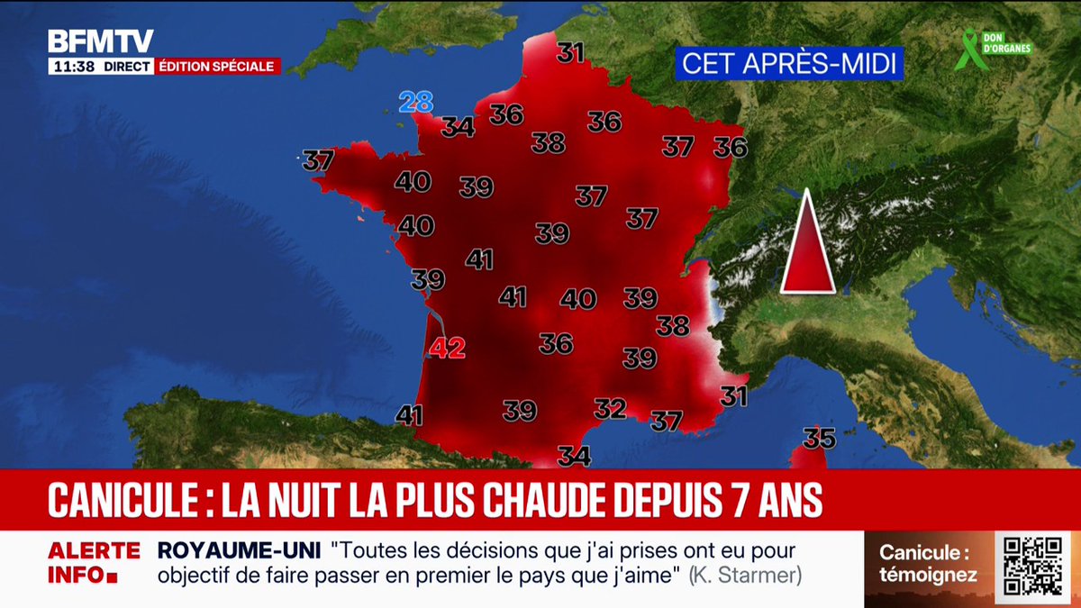La France a connu sa nuit la plus chaude depuis sept ans avec 21,4°C en moyenne, les prochaines nuits risquent d'être pire