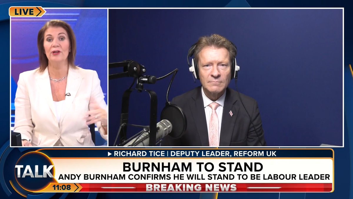 🚨"When you're Prime Minister, call a GENERAL ELECTION" Reform UK's Richard Tice digs up an old tweet from Andy Burnham calling for a general election when the Conservatives changed leader. "Stick by your word, be consistent Andy!" Julia Hartley-Brewer | Richard Tice MP 🇬🇧