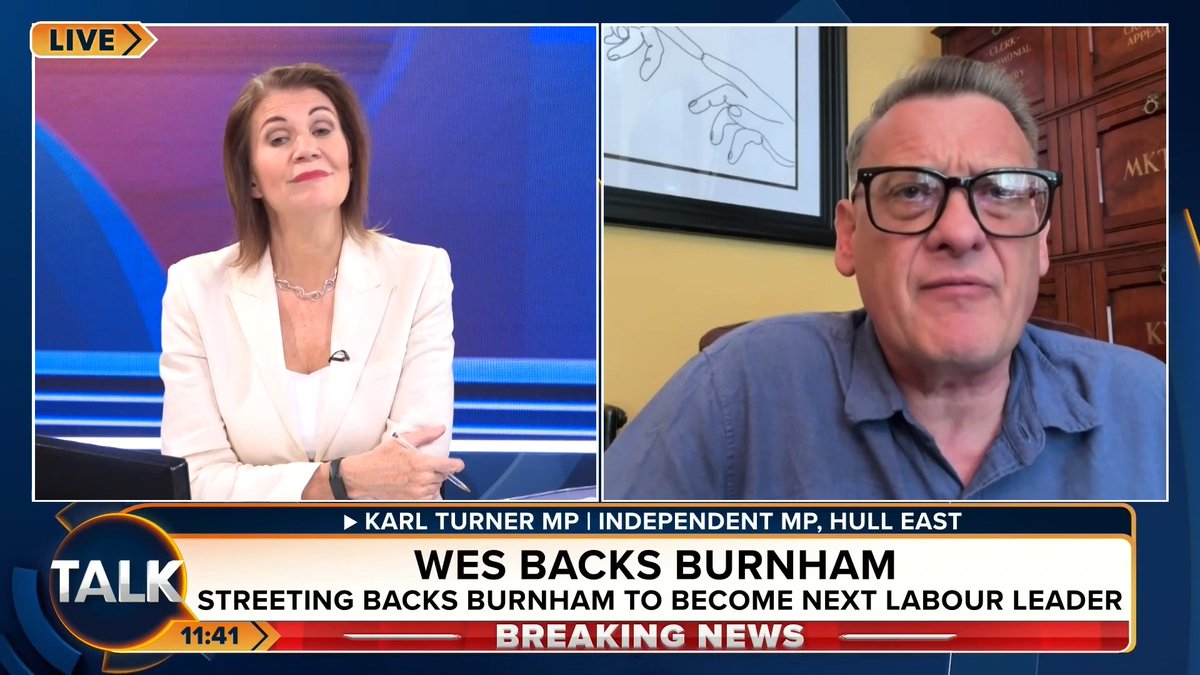 🚨"Of course I'm getting the whip back" Karl Turner MP confirms if Andy Burnham becomes Labour leader he will get the whip back to become a Labour MP. "I've been speaking to Burnham for MONTHS" Karl Turner MP | Julia Hartley-Brewer