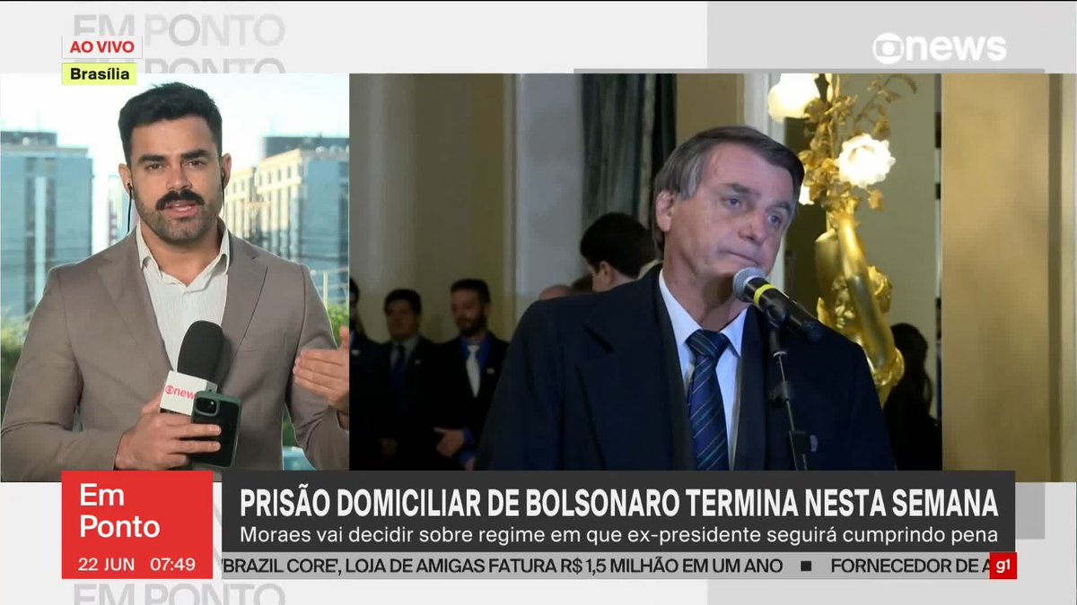 Termina na quinta-feira (25) o prazo da prisão domiciliar humanitária concedida a Jair Bolsonaro. O ministro Alexandre de Moraes irá reavaliar as condições de saúde do ex-presidente para decidir em qual regime Bolsonaro seguirá cumprindo pena. ➡️Assista à #GloboNews: #globonewsemponto #JairBolsonaro #AlexandredeMoraes #política #STF