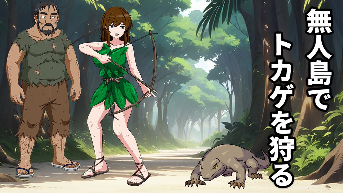 無人島で暮らし始めて1ヶ月 おっさんともすっかり仲良くなったナツキ オオトカゲの狩りをしようとしていたところ おっさんが突然腹痛に襲われる…