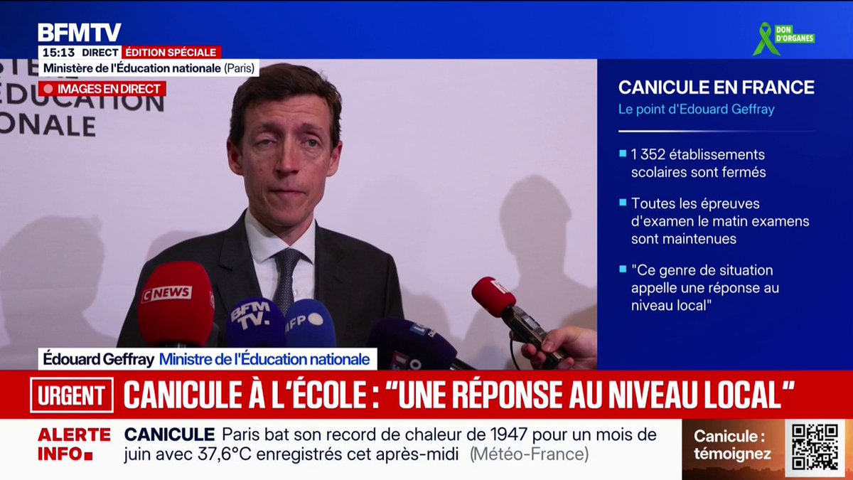 Canicule à l'école: le ministre de l'Éducation nationale assure "que ce genre de situation appelle à une réponse fondamentalement déclinée au niveau local"