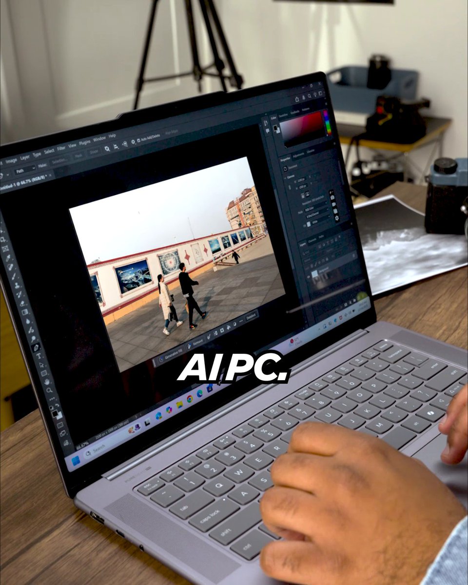 Complex photo edits? No problem. The AI Remove tool in Adobe Photoshop—plus the processing power of Intel Core Ultra Series 3—can clean up your photos instantly. One click, and unwanted objects are gone.