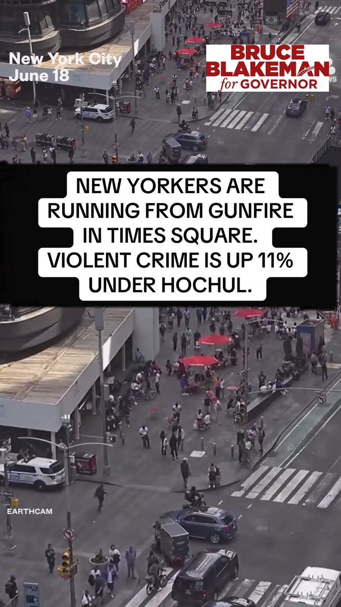 Crime is up 22% under Kathy Hochul. Here's the video evidence. Gunshots in Times Square. Broad daylight. People running for their lives. This is Hochul’s New York.