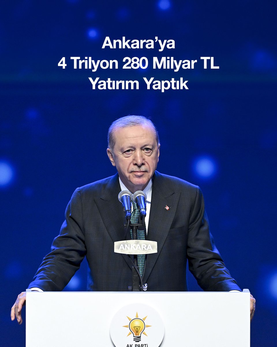 AK Parti olarak bizim siyaset anlayışımız, eser ve hizmet üzerine bina edilmiştir. Bu anlayışla Ankara’ya toplam 4 trilyon 280 milyar liralık yatırım yaptık.