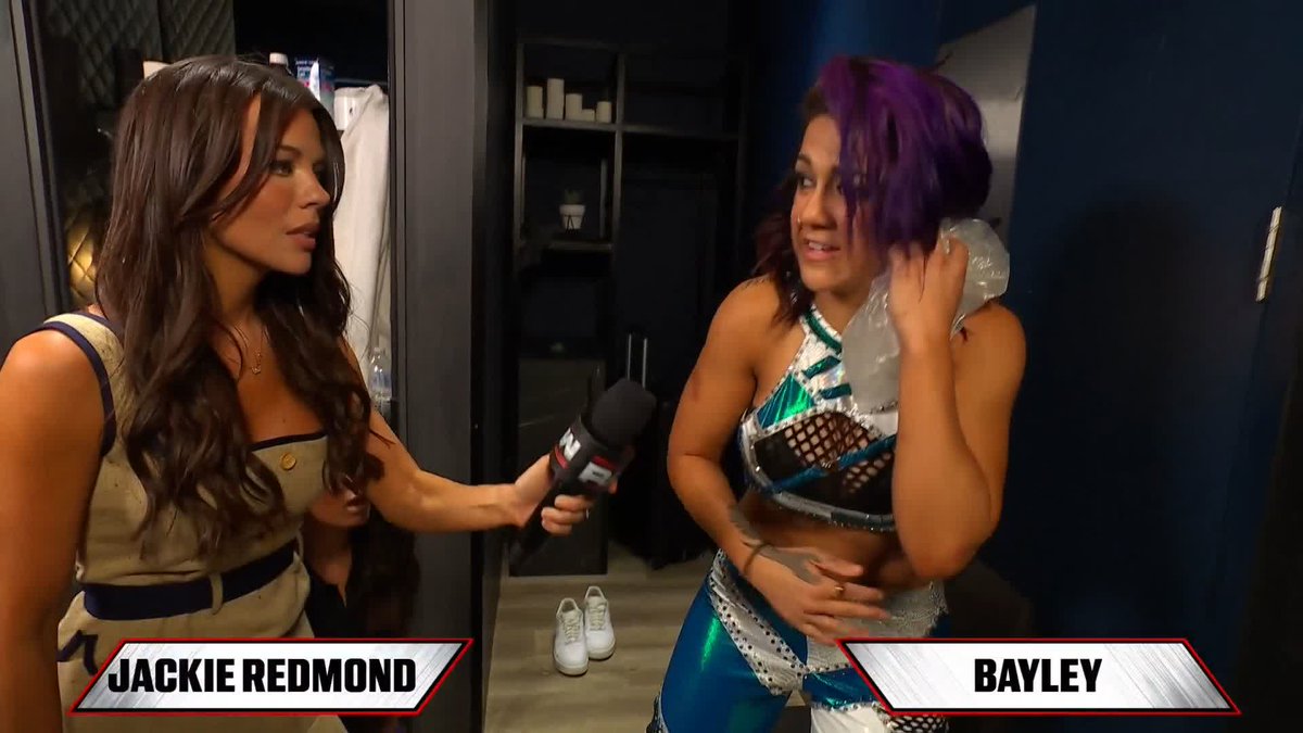.Jackie Redmond catches up with Bayley after she was attacked by Lyra Valkyria 😰