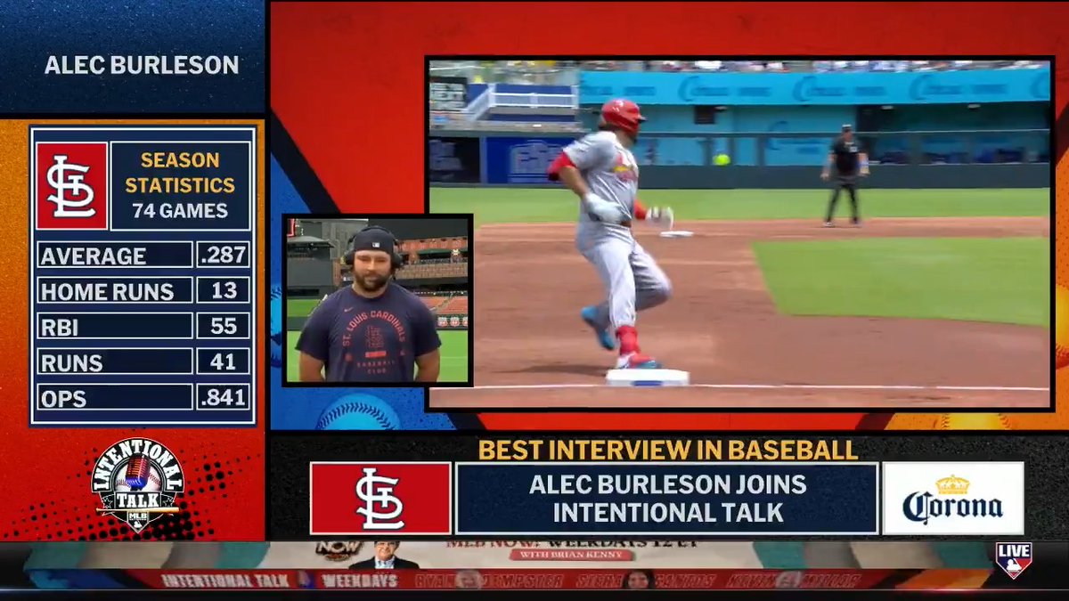 "I really wanted [3B coach Pop Warner] to send me... definitely would've been interesting to see what would've happened." 😅 St. Louis Cardinals 1B Alec Burleson joins the show after hitting a wild triple in yesterday's high-scoring victory! MLB Network + Corona USA