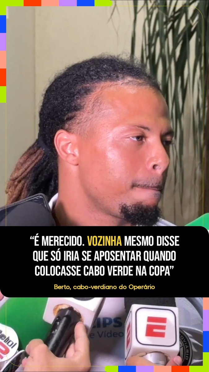 Atacante cabo-verdiano do Operário, Berto revela promessa de Vozinha: "Ele mesmo disse que só se aposentaria quando metesse Cabo Verde na Copa do Mundo... Tudo que tá acontecendo com ele, ele merece, é um trabalhador, é uma pessoa honesta, é um homem honesto, então, tô muito feliz por ele, ele merece" 🎥 Operário