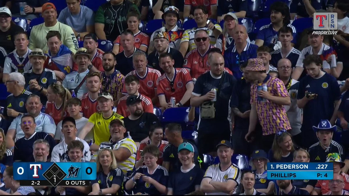 The 🏴󠁧󠁢󠁳󠁣󠁴󠁿 The Tartan Army 🏴󠁧󠁢󠁳󠁣󠁴󠁿 has arrived in Miami to watch the Scottish National Team in the World Cup (but more importantly, to watch their beloved Texas Rangers) 😉🏴󠁧󠁢󠁳󠁣󠁴󠁿 Rangers Sports Network | #MLB