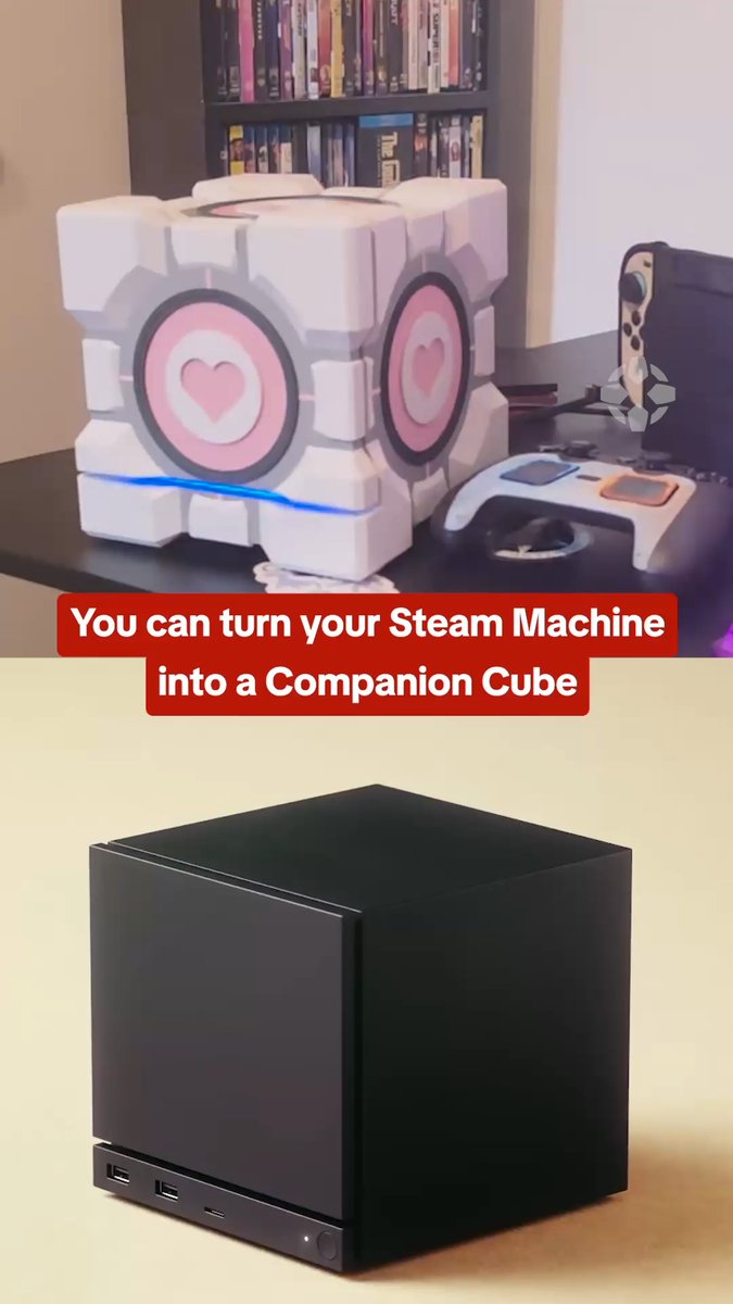 Here's what the Companion Cube case from dbrand looks like on a real Steam Machine. #IGNSummerOfGaming