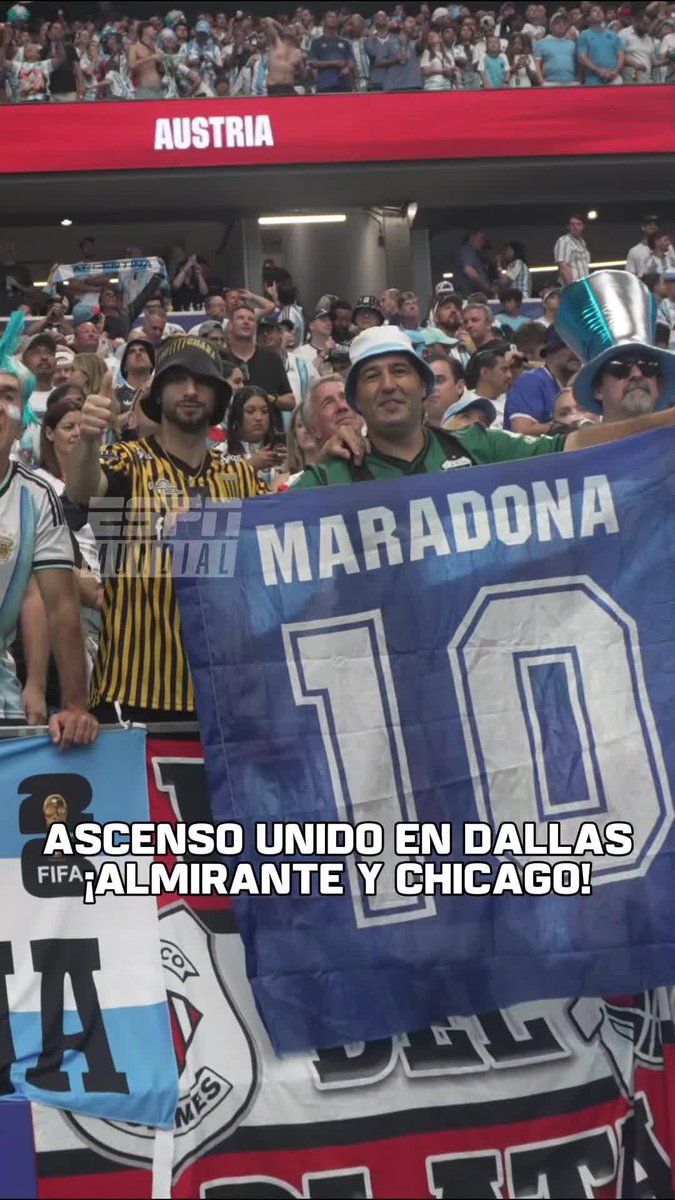 DAME EL VIDEO MÁS ARGENTINO QUE TENGAS DEL PARTIDO ANTE AUSTRIA: ¡Almirante Brown, Nueva Chicago y Maradona UNIDOS, alentando a la Scaloneta en Dallas! 🎬 #ESPNMundial 📺 Mirá los mejores partidos de la #FIFAWorldCup por ESPN, en el Plan Premium de #DisneyPlus
