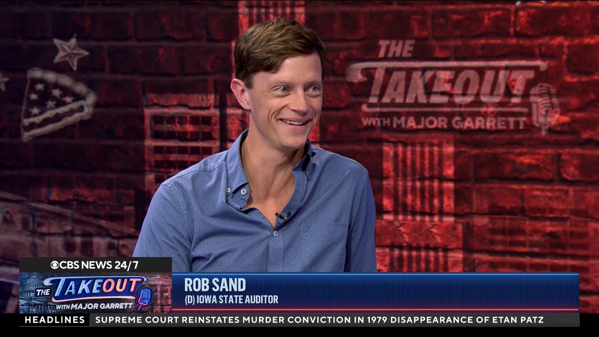 Iowa Democratic gubernatorial nominee Rob Sand joins CBS News' Major Garrett on "The Takeout" to discuss the state's competitive governor's race and his path to winning back voters in a state where Republicans have occupied the governor's mansion for more than 15 years. Sand faces Republican Zach Lahn in the race to replace outgoing Gov. Kim Reynolds.