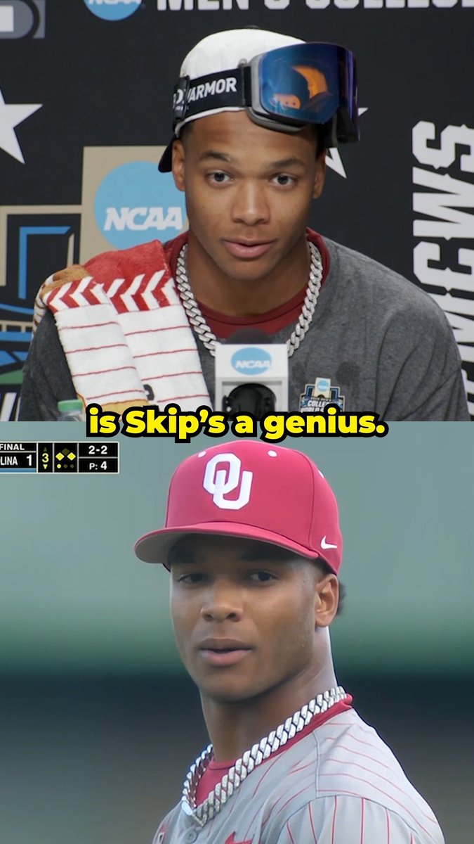"Whatever Skip says, I'm gonna do" 🫡 LJ Mercurius explains the trust he has in Oklahoma Baseball HC Skip Johnson 🤝 #MCWS