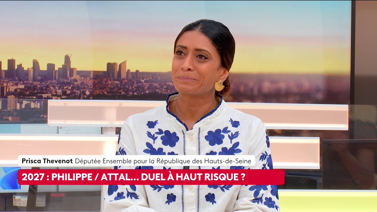 🔴 🗣 "Il n'y aura qu'un seul candidat (...) pour le premier tour" dans le bloc central, affirme la députée EPR Prisca Thévenot, alors que Gabriel Attal et Edouard Philippe ont annoncé leur candidature pour la présidentielle de 2027. "Ce sera Gabriel Attal", selon elle. #canal16