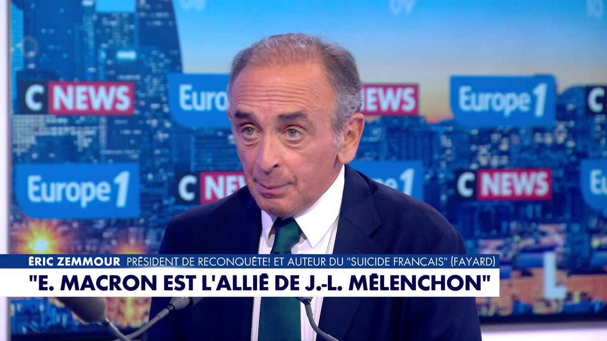 «Emmanuel Macron prépare la Nouvelle France de Jean-Luc Mélenchon», lance Éric Zemmour, président de Reconquête!, dans #LaGrandeInterview Toute l'info est à retrouver sur