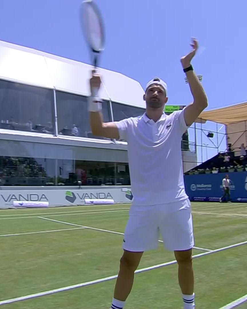 Dimitrov delivers 👏 The Bulgarian defeats Marc Polmans 6-1 7-6 and claims his 50th tour-level win on grass! #MallorcaChampionships