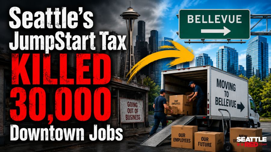 Seattle's JumpStart payroll tax just got tied to 30,000 lost downtown jobs and a 48% crash in office values. Meanwhile Bellevue, with no such tax, added jobs and saw values climb 7%. Mayor Wilson still calls it a success. Is this what success looks like to you?