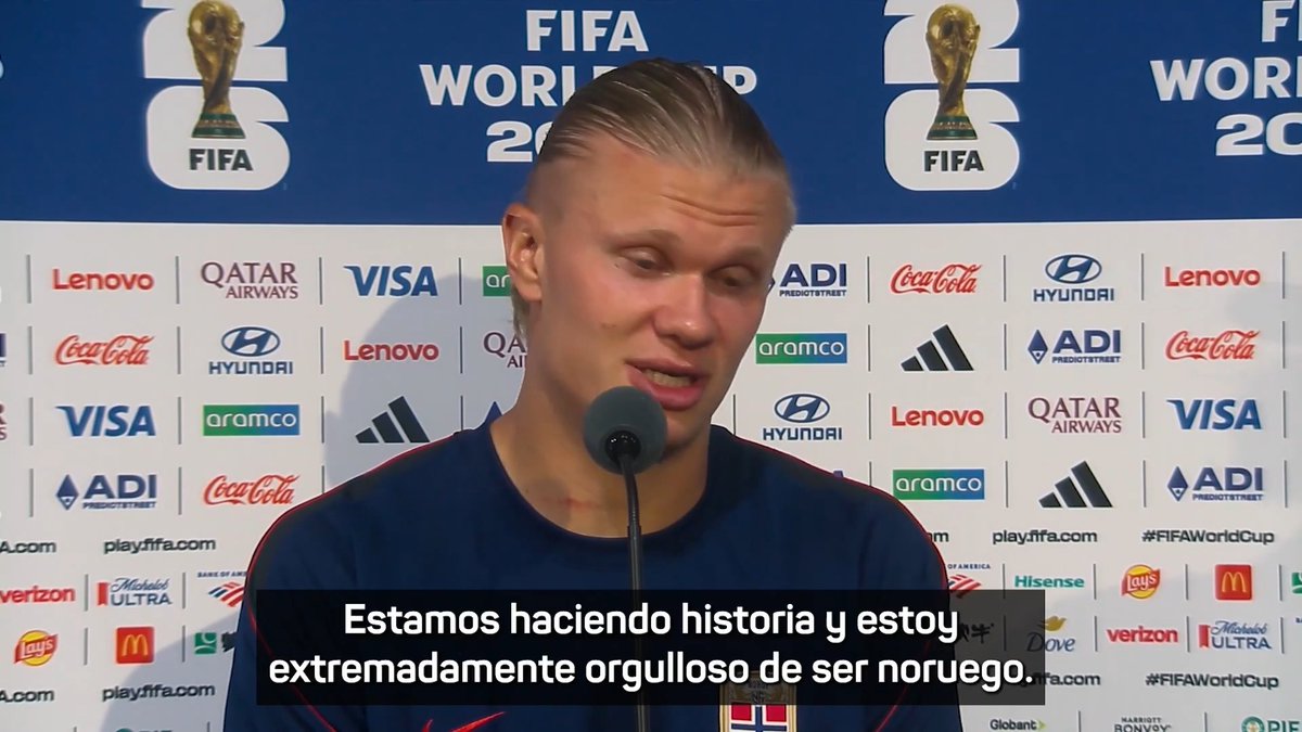#CopaMundialFIFA 🤔¿Ganar un Mundial? "Absolutamente no, hay que ser realistas aquí y alegrarse por cada noruego en el planeta". 🎙️Así respondió Erling Haaland, a la pregunta si Noruega puede ganar el Mundial. ⚽️El Androide marcó dos goles en el triunfo sobre Senegal.
