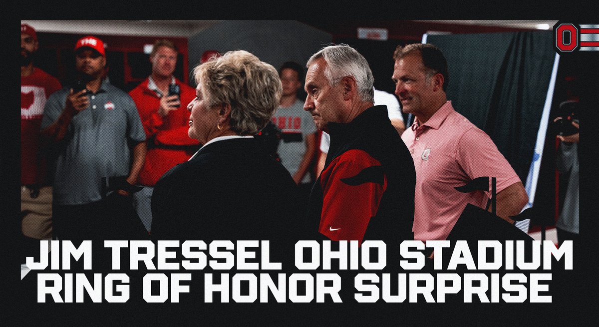 .Lt. Governor Jim Tressel taking it all in for the Ohio Stadium Ring of Honor Surprise 🌰 🥹