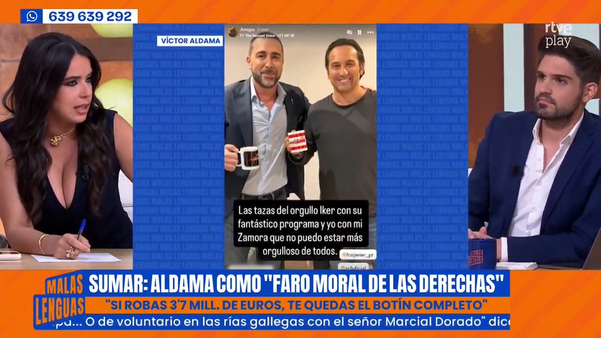 ➕Sumar, sobre la condena a De Aldama: "si robas 3 móviles, vas a la cárcel. Si robas 3,7 millones, te quedas el botín". 🗣️ Sarah Santaolalla. ♀: "La derecha puede robar, delinquir y aquí no pasa nada". 🫂 Opinan Sarah Santaolalla. ♀, Esther Palomera y Hugo Pereira Chamorro en #MalasLenguas.