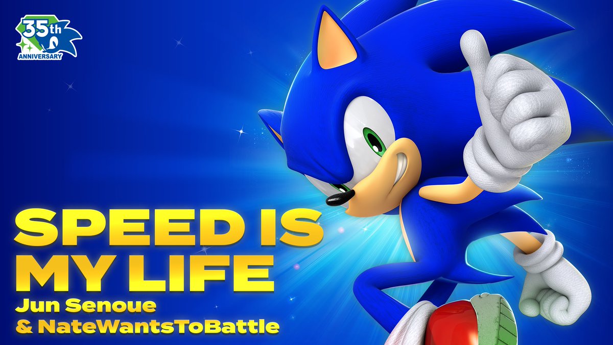 Surprise! Enjoy a brand-new song from @Crush40's Jun Senoue, NateWantsToBattle, Tee Lopes, and Takahiro Kai created to celebrate 35 years of Sonic: "Speed is My Life."